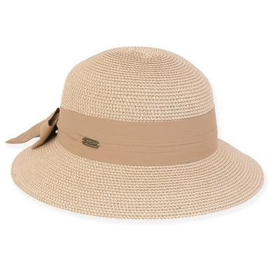 Classic Tweed Straw Sun Hat with Scarf - Sun 'N' Sand Hats Cloche Sun N Sand Hats HH2740A Natural OS (57 cm) 