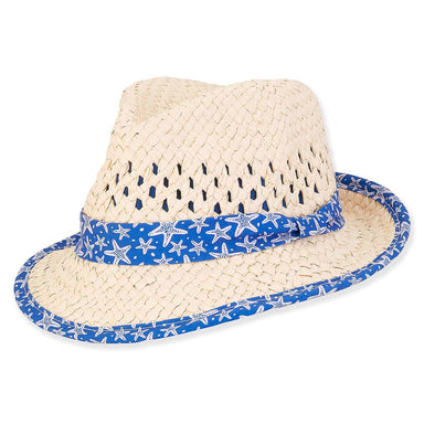 Infant Fedora Hat with Starfish Trim  - Sunny Dayz™ Hats Fedora Hat Sun N Sand Hats HK485 Blue Small (46 cm) 