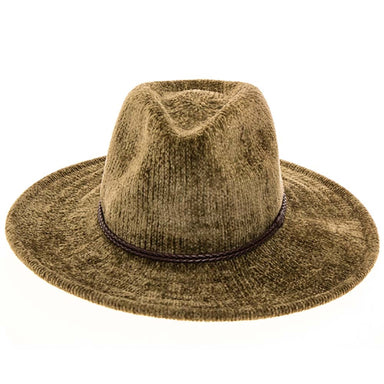 Knit Chenille Safari Hat with Braided Leather Band - Boardwalk Hats Safari Hat Boardwalk Style Hats DA3195-OLI Olive OS 