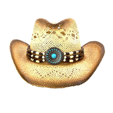 Beaded Band Lace Straw Cowboy Hat - Milani Hats Cowboy Hat Milani Hats ST-062 Tan M/L 