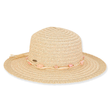 Milan Braid Straw Hat with Pink Beads in Small Size - Sunny Dayz™ Wide Brim Sun Hat Sun N Sand Hats HK475 Natural Small (54 cm) 