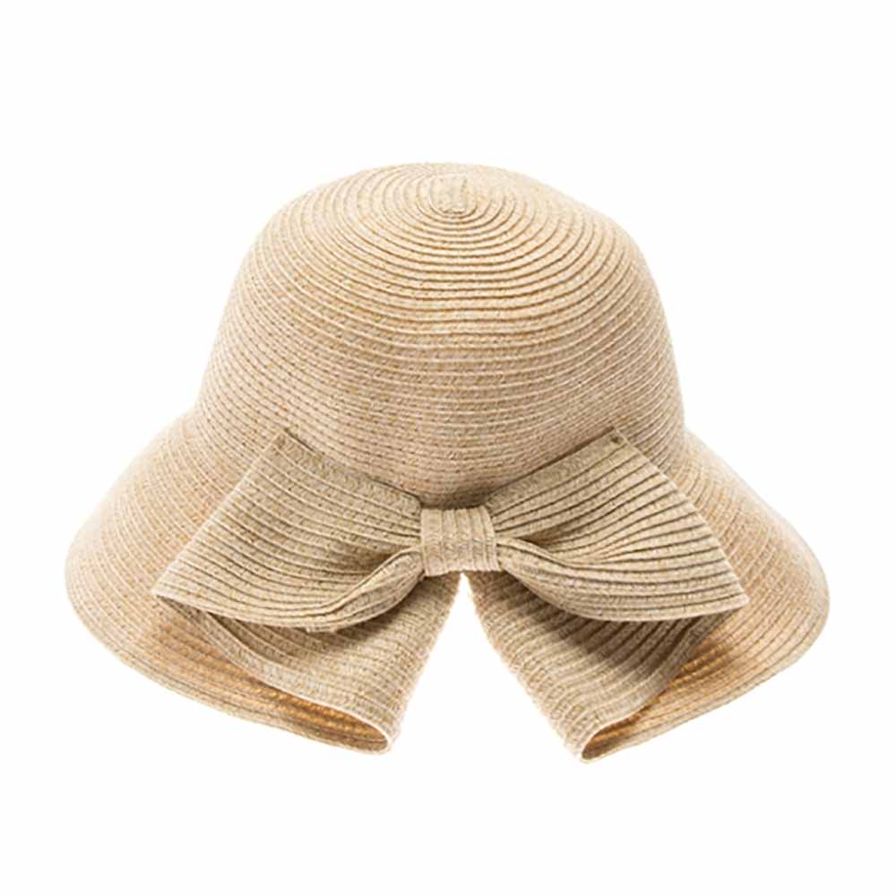 Packable, Washable Straw Sun Hat with Bow - Boardwalk Style Wide Brim Hat Boardwalk Style Hats DA1939-NT Natural Tweed OS (57 cm) 
