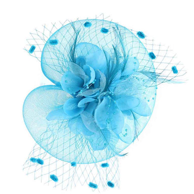 Silk Flower and Dotted Netting Fascinator - Something Special Fascinator Something Special LA HTH2722-AQ Aqua  