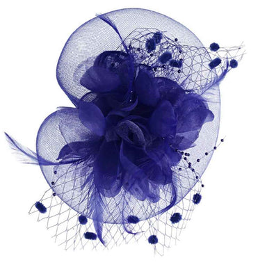 Silk Flower and Dotted Netting Fascinator - Something Special Fascinator Something Special LA HTH2722-NV Navy  