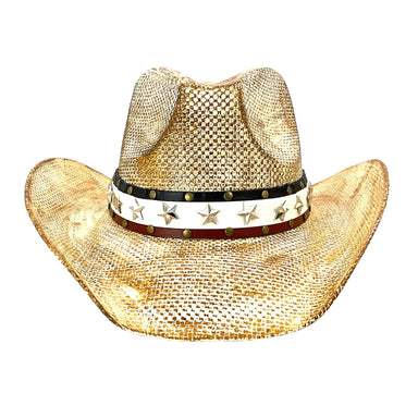 Straw Cowboy Hat with Red, White and Blue Star Band - Milani Hats Cowboy Hat Milani Hats    