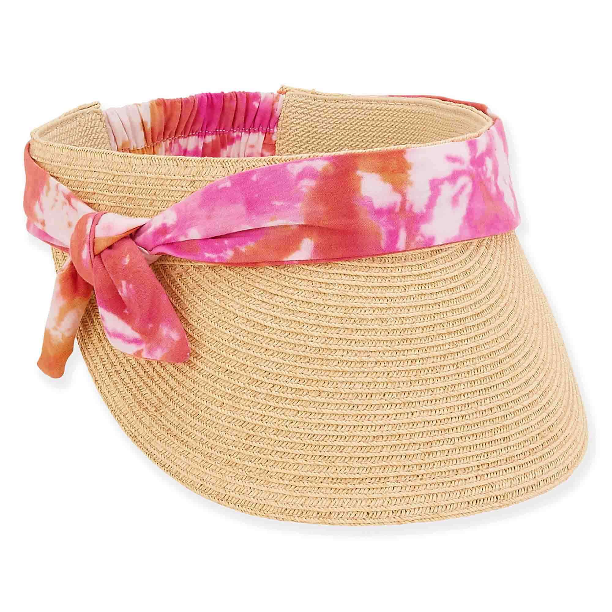 Tie Knot Band Sun Visor with Elastic Closure - Sun 'N' Sands Hats Visor Cap Sun N Sand Hats HCJ336A Pink Tie Dye OS 