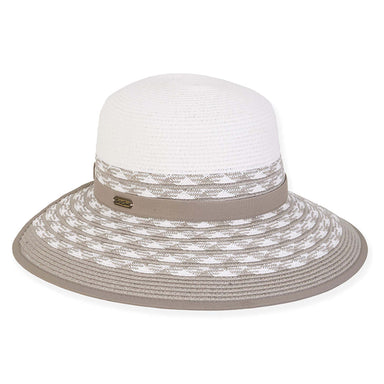 Two Tone Cross Hatch Pattern Backless Lounge Hat - Sun 'N' Sand Hats Facesaver Hat Sun N Sand Hats AD2710C White / Grey Large (59 cm) 