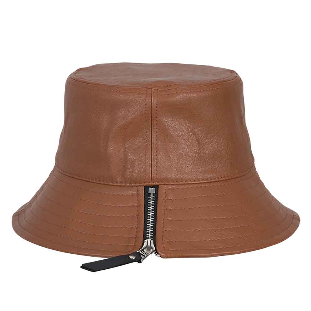 Vegan Leather Bucket Hat with Zipper - Scala Hats Bucket Hat Scala Hats    