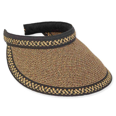 Woven Trim Straw Clip On Sun Visor - Sun 'N' Sand Hats Visor Cap Sun N Sand Hats HH3063B Black OS 