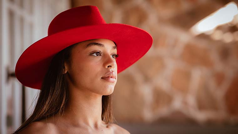 Shop womens hats by styles. Classic and new for casual wear and special occasions. Women wears a red wool felt hat