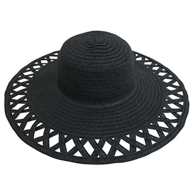Cutout Brim Straw Summer Hat, Black - Boardwalk Style Wide Brim Sun Hat Boardwalk Style Hats DA530BK Black Medium (57 cm) 