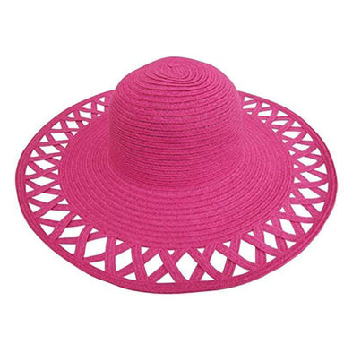 Cutout Brim Straw Summer Hat, Fuchsia - Boardwalk Style Wide Brim Sun Hat Boardwalk Style Hats DA530FC Fuchsia Medium (57 cm) 