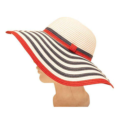 Red, White and Blue Striped Brim Sun Hat Floppy Hat Boardwalk Style Hats    