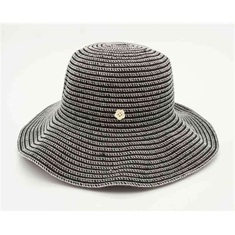 Ribbon Sun Hat with Flower Button - Boardwalk Style Wide Brim Hat Boardwalk Style Hats da773bk Black Medium (57 cm) 