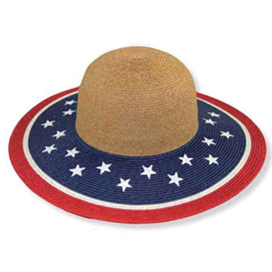 American Flag Wide Brim Sun Hat - Jeanne Simmons Hats Wide Brim Sun Hat Jeanne Simmons js8063 US Flag  