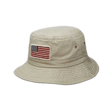 Homage Garment Washed Twill Bucket Hat with American Flag - DPC Outdoor Hats Bucket Hat Dorfman Hat Co. USA51-KAKI2 Khaki M (57 cm) 