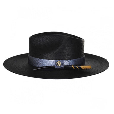 Andora Black Palm Straw Fedora Hat with Gold Feather - Biltmore Hats Fedora Hat Biltmore Hats ANDORA4BLK2 Black Small (57 cm) 