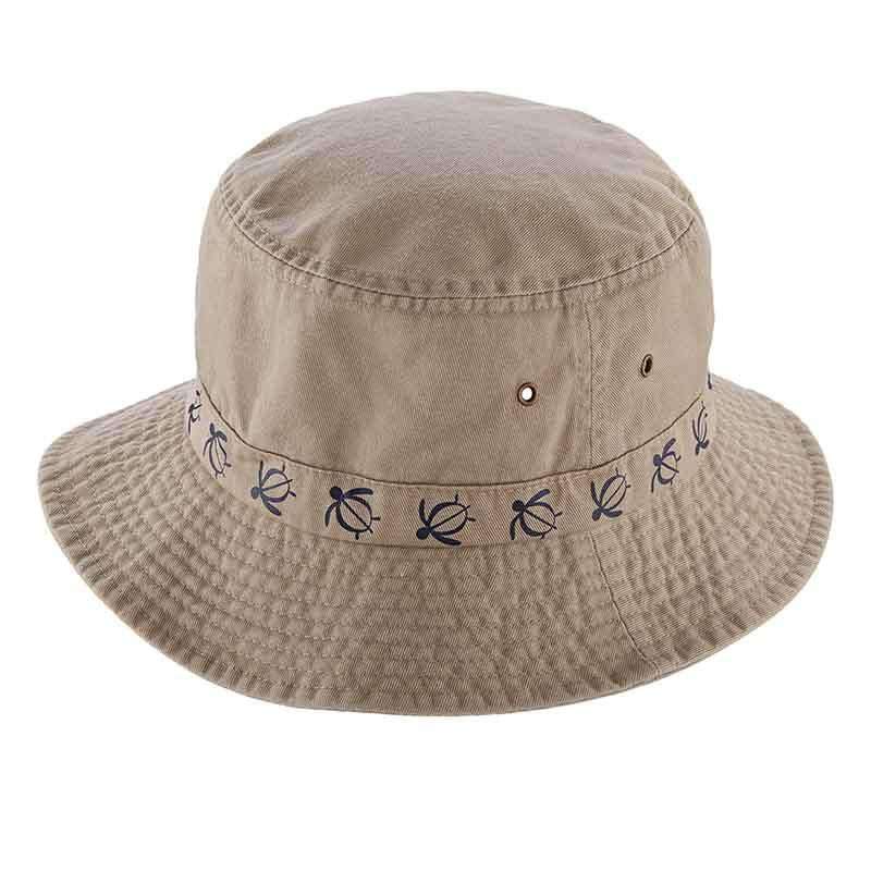 Cotton Bucket Hat with Turtle Design by DPC Global Bucket Hat Dorfman Hat Co. bh199KHM Khaki/Navy Medium (57 cm) 