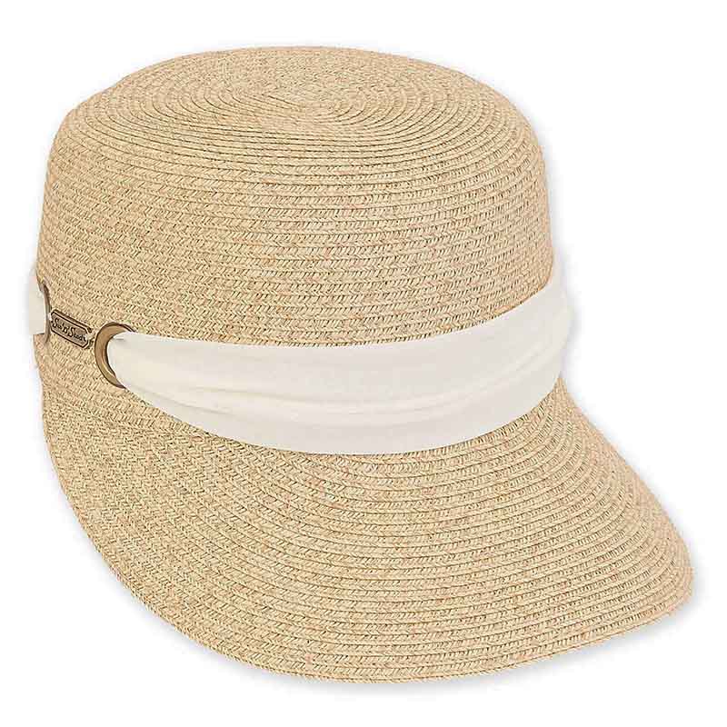 Straw Brim Cap Hat with Sash - Sun 'N' Sand Hats Facesaver Hat Sun N Sand Hats HH2416A Natural Tweed M/L (58 cm) 