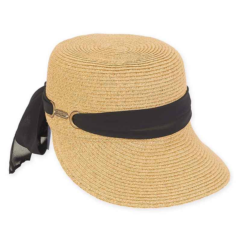 Straw Brim Cap Hat with Sash - Sun 'N' Sand Hats Facesaver Hat Sun N Sand Hats HH2416B Toast Tweed M/L (58 cm) 