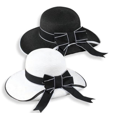 Black and White Pinned Up Brim Sun Hat - Jeanne Simmons Hats Facesaver Hat Jeanne Simmons js8240wh White / Black  