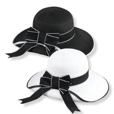 Black and White Pinned Up Brim Sun Hat - Jeanne Simmons Hats Facesaver Hat Jeanne Simmons js8240bk Black / White  
