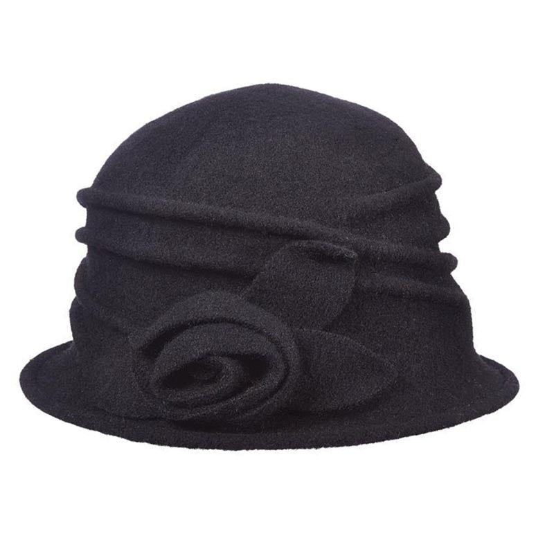 Boiled Wool Beanie with Rosette - Scala Hat Beanie Scala Hats LW616 Black  