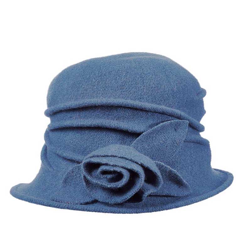 Boiled Wool Beanie with Rosette - Scala Hat Beanie Scala Hats LW616 Denim  