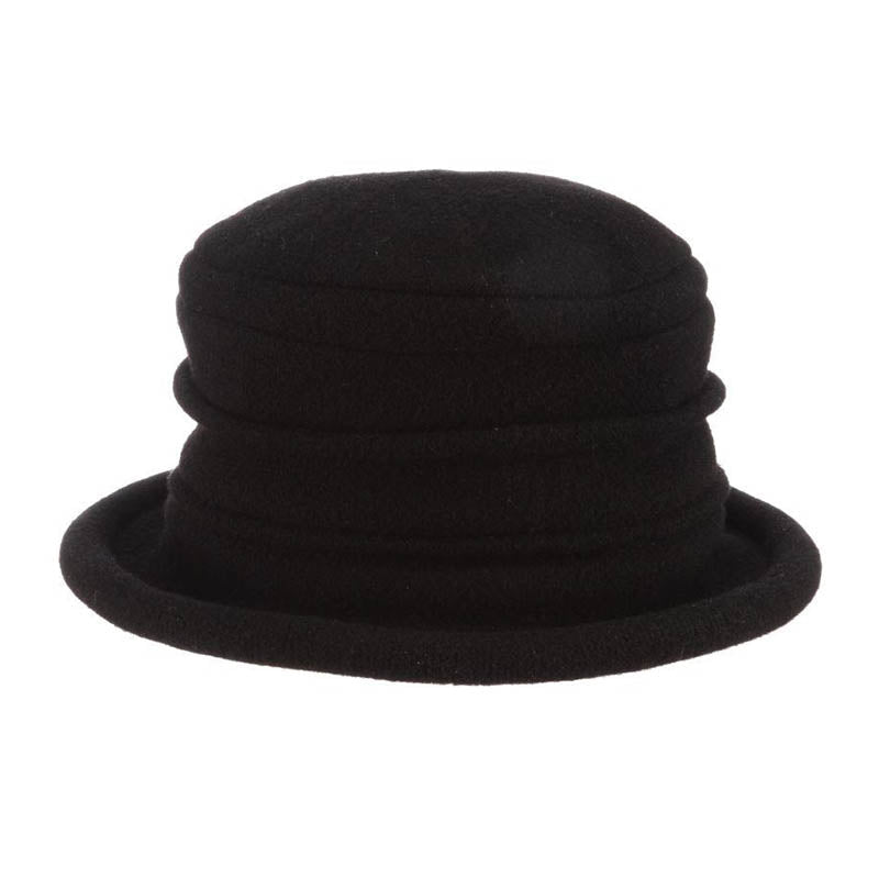 Boiled Wool Beanie Pleated Crown Winter Hat - Scala Hat Beanie Scala Hats LW399 Black OS 