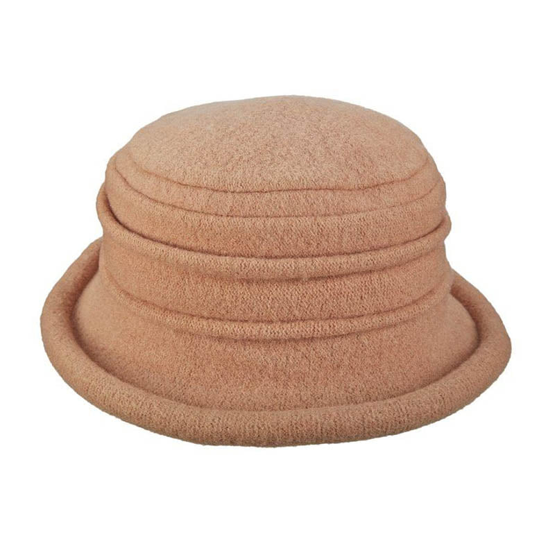Boiled Wool Beanie Pleated Crown Winter Hat - Scala Hat Beanie Scala Hats LW399 Camel OS 