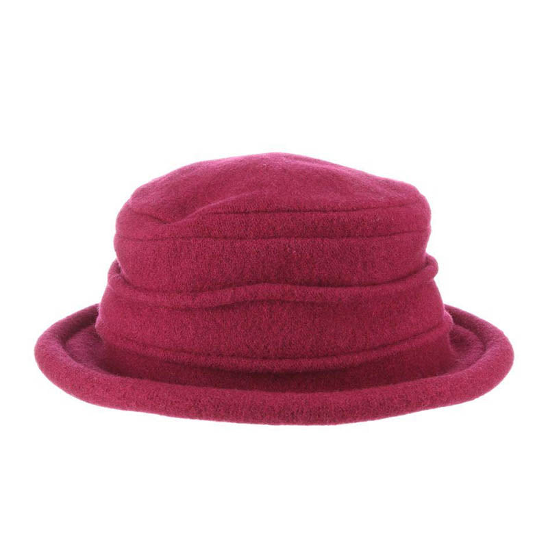 Boiled Wool Beanie Pleated Crown Winter Hat - Scala Hat Beanie Scala Hats LW399 Fuchsia OS 