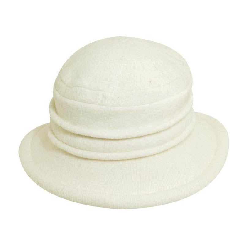 Boiled Wool Beanie Pleated Crown Winter Hat - Scala Hat Beanie Scala Hats LW399 Ivory OS 