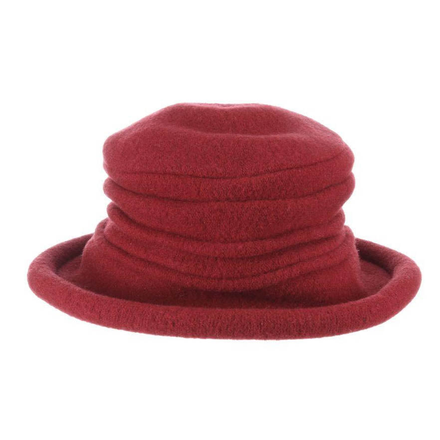 Boiled Wool Beanie Pleated Crown Winter Hat - Scala Hat Beanie Scala Hats LW399 Wine OS 