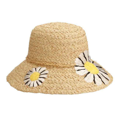 Braided Raffia Straw Hat with Daisies - Cappelli Straworld Cloche Cappelli Straworld CSW345 Natural OS (57 cm) 