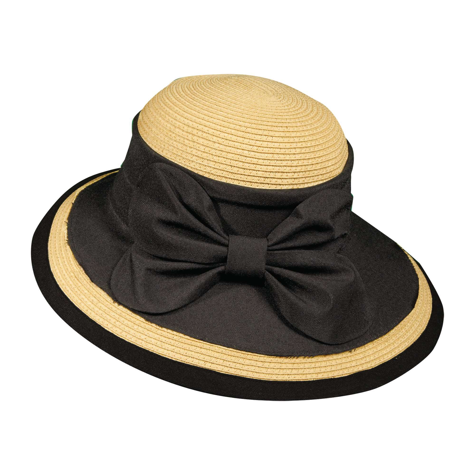 Elegant Summer Hat with Large Linen Bow - Callanan Hats Wide Brim Hat Callanan Hats CM175bk Black Medium (57 cm) 