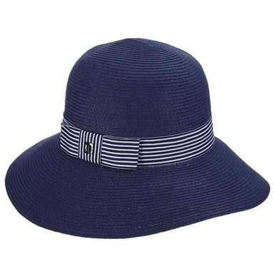 Shapeable Brim Cloche with Navy and White Striped Band by Callanan Wide Brim Hat Callanan Hats CR302nv Navy Medium (57 cm) 
