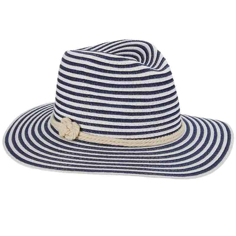 Nautical Stripe Fedora Hat with Double Eight Knot Tie - John Callanan Fedora Hat Callanan Hats cr310nv Navy
