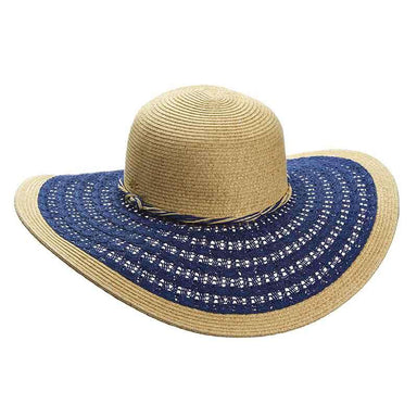 Crocheted Brim Wide Brim Beach Hat - Cappelli Straworld Wide Brim Sun Hat Cappelli Straworld csw281NV Navy Medium (57 cm) 