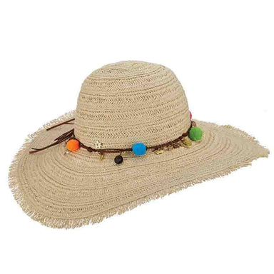 Milani Braid Beach Hat with Charms and Pom Poms-Cappelli Straworld Wide Brim Sun Hat Cappelli Straworld    