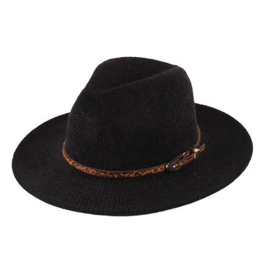 Chenille Knit Fedora Hat with Cheetah Band - Jeanne Simmons Hats Fedora Hat Jeanne Simmons JS7134BK Black M/L (58 cm) 