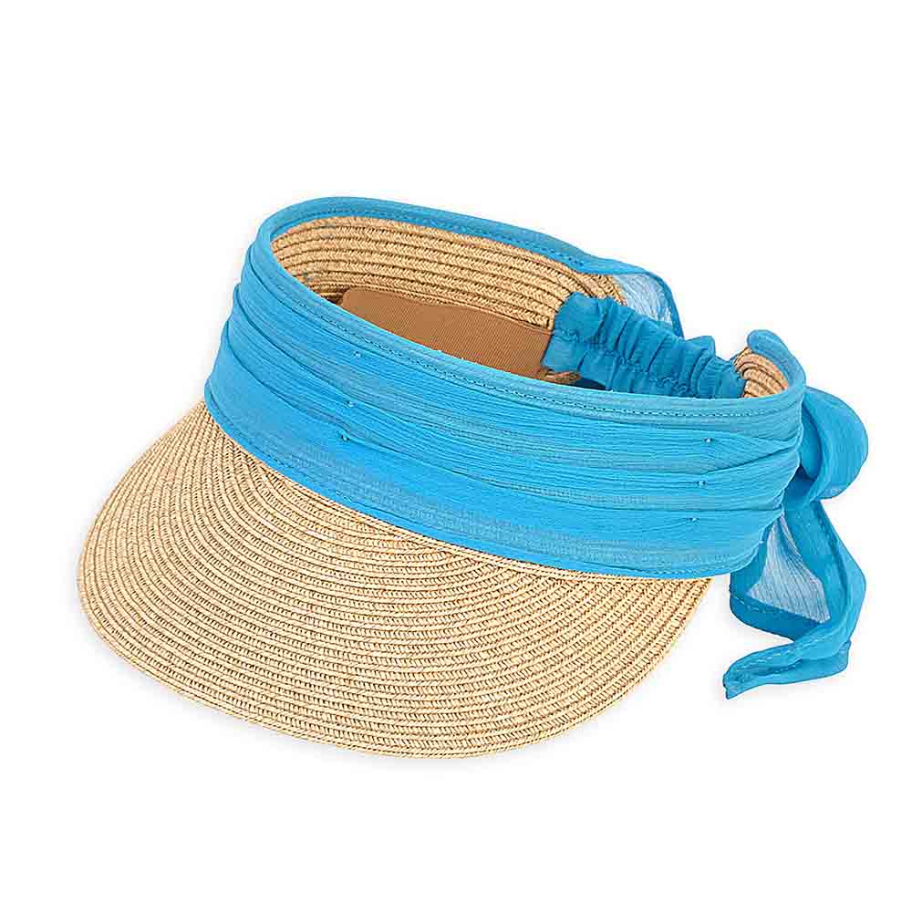 Chiffon Sash Sun Visor for Small Heads - Sunny Dayz™ Visor Cap Sun N Sand Hats HK313B Turquoise XXS/XS (50-53 cm) 