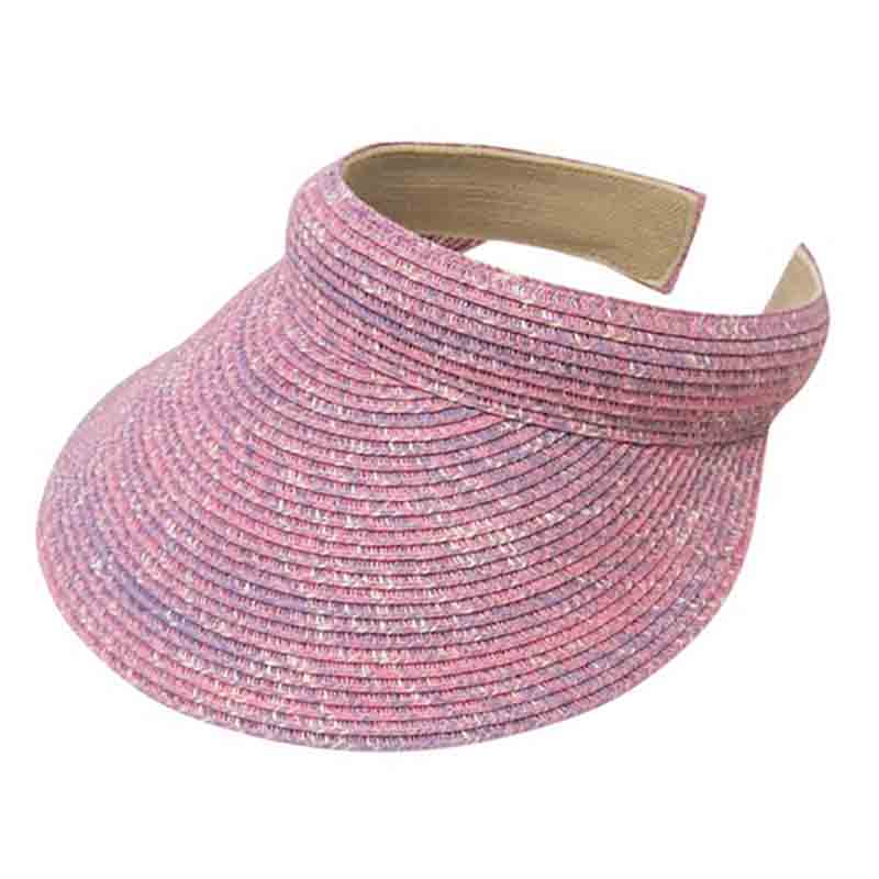 Comfort Band Colorful Clip On Straw Sun Visor - Boardwalk Style Visor Cap Boardwalk Style Hats DA486M Pink Medium (57 cm) 