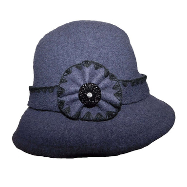 Boiled Wool Bucket Hat with Flower and Rhinestone Button Bucket Hat Jeanne Simmons    
