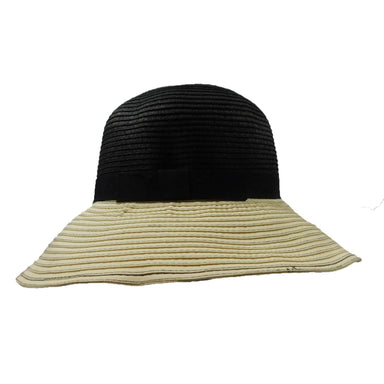 Big Brim Shapeable Straw and Ribbon Hat Wide Brim Hat Jeanne Simmons WSPR504BK Black  