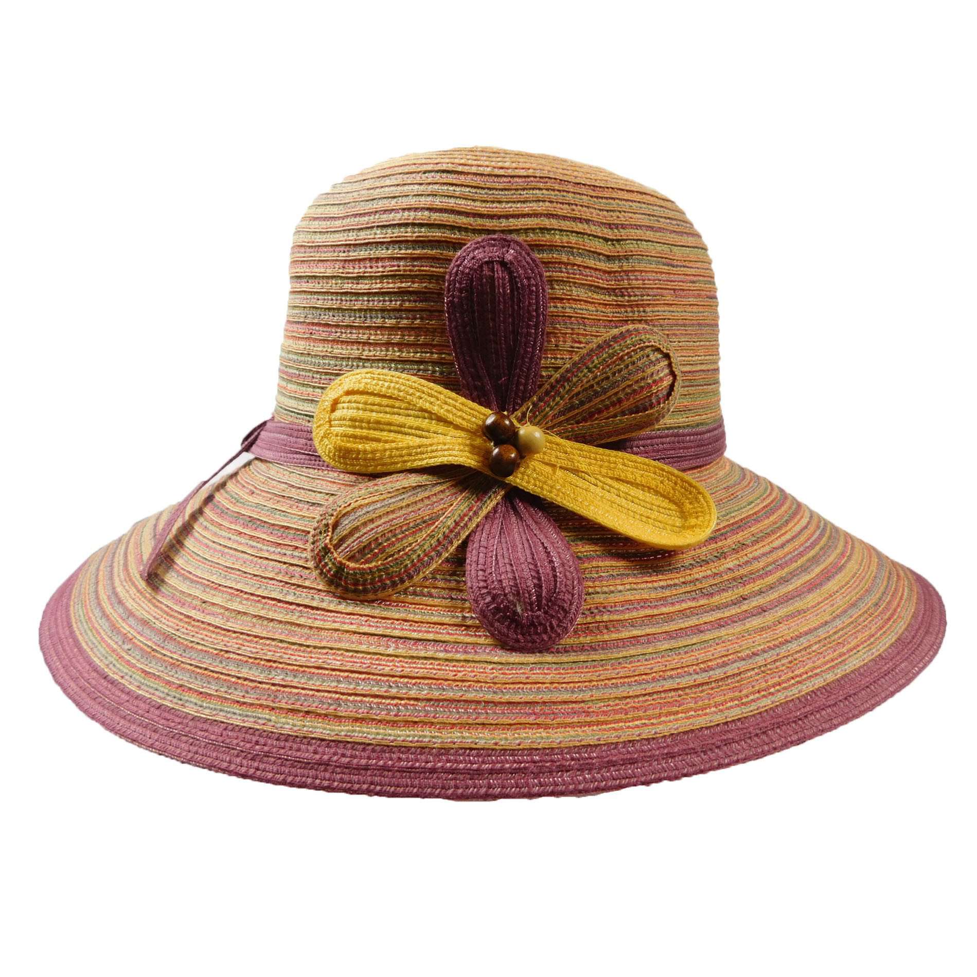 Big Brim Sun Hat with Flower Accent Wide Brim Hat Jeanne Simmons WSPO596ST Sunset  