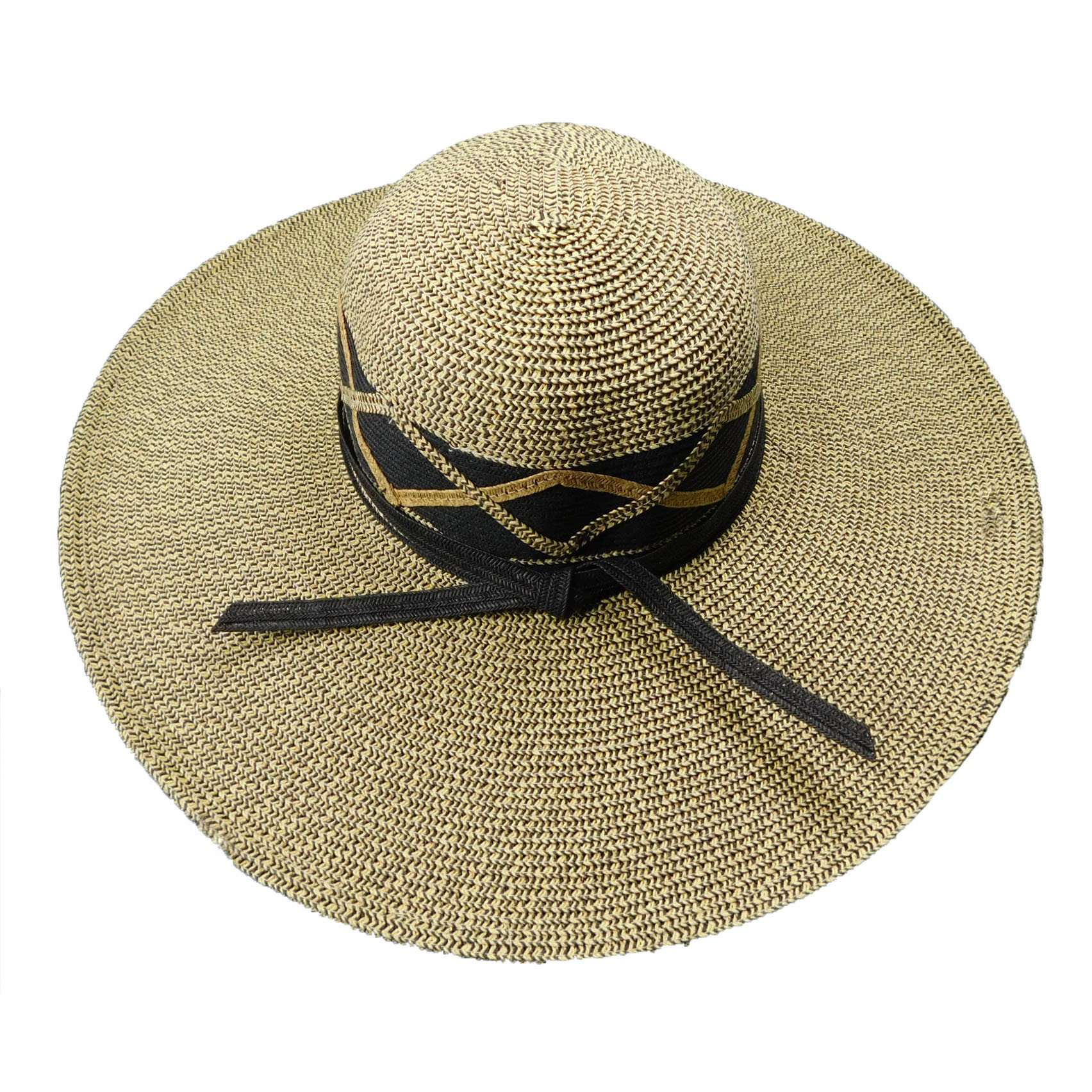 Large Flat Brim Summer Hat Floppy Hat Mentone Beach WSPP571BK Black tweed  