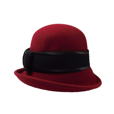Curled Brim Cloche with Wide Band Cloche Jeanne Simmons WWWF187RD Dark red  