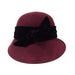 Curled Brim Slanted Cloche Wool Hat with Velvet Bow - Scala Hats Cloche Scala Hats lf170bd Burgundy  