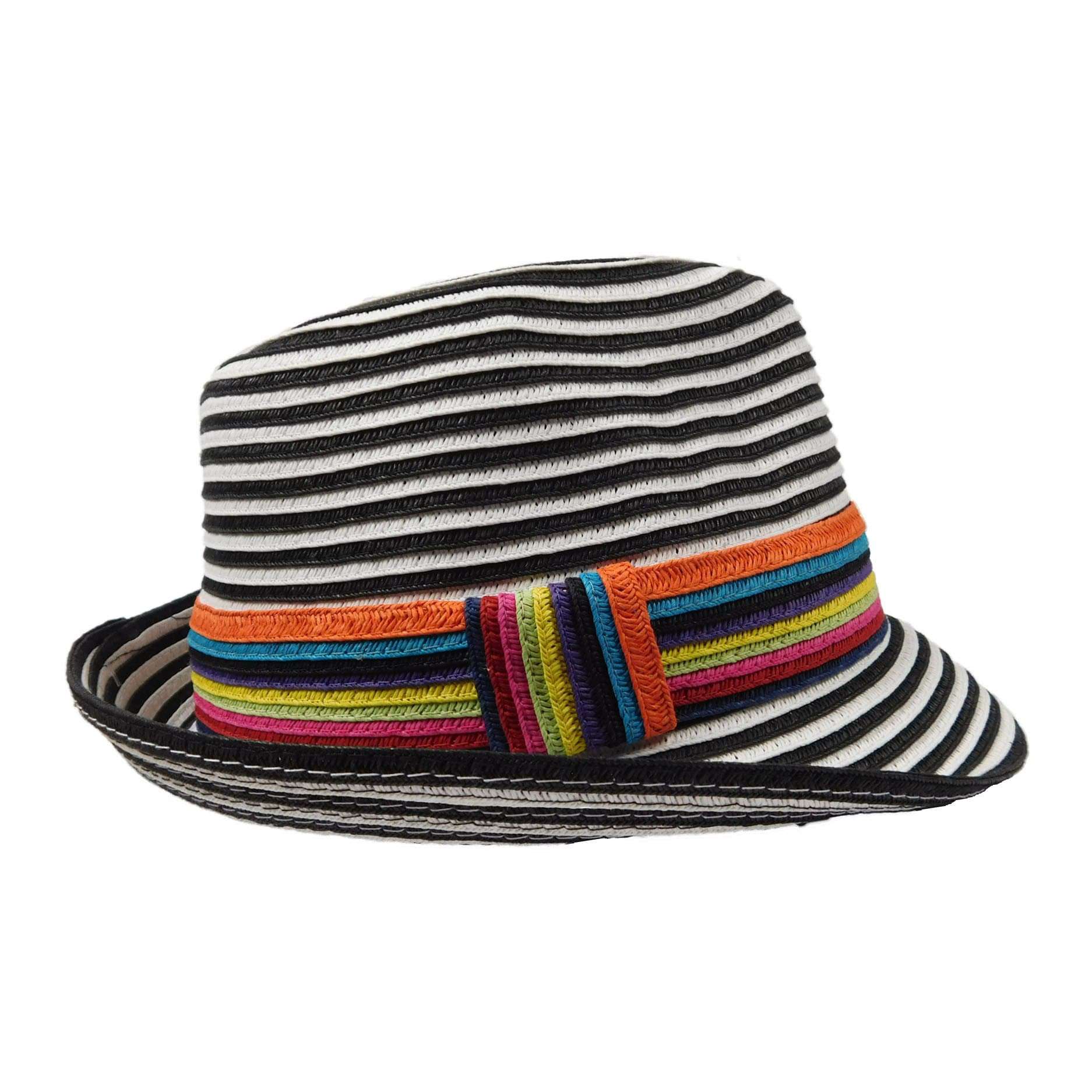 Black and White Striped Summer Fedora Hat - Jeanne Simmons Hats Fedora Hat Jeanne Simmons js8520BK Black / White  