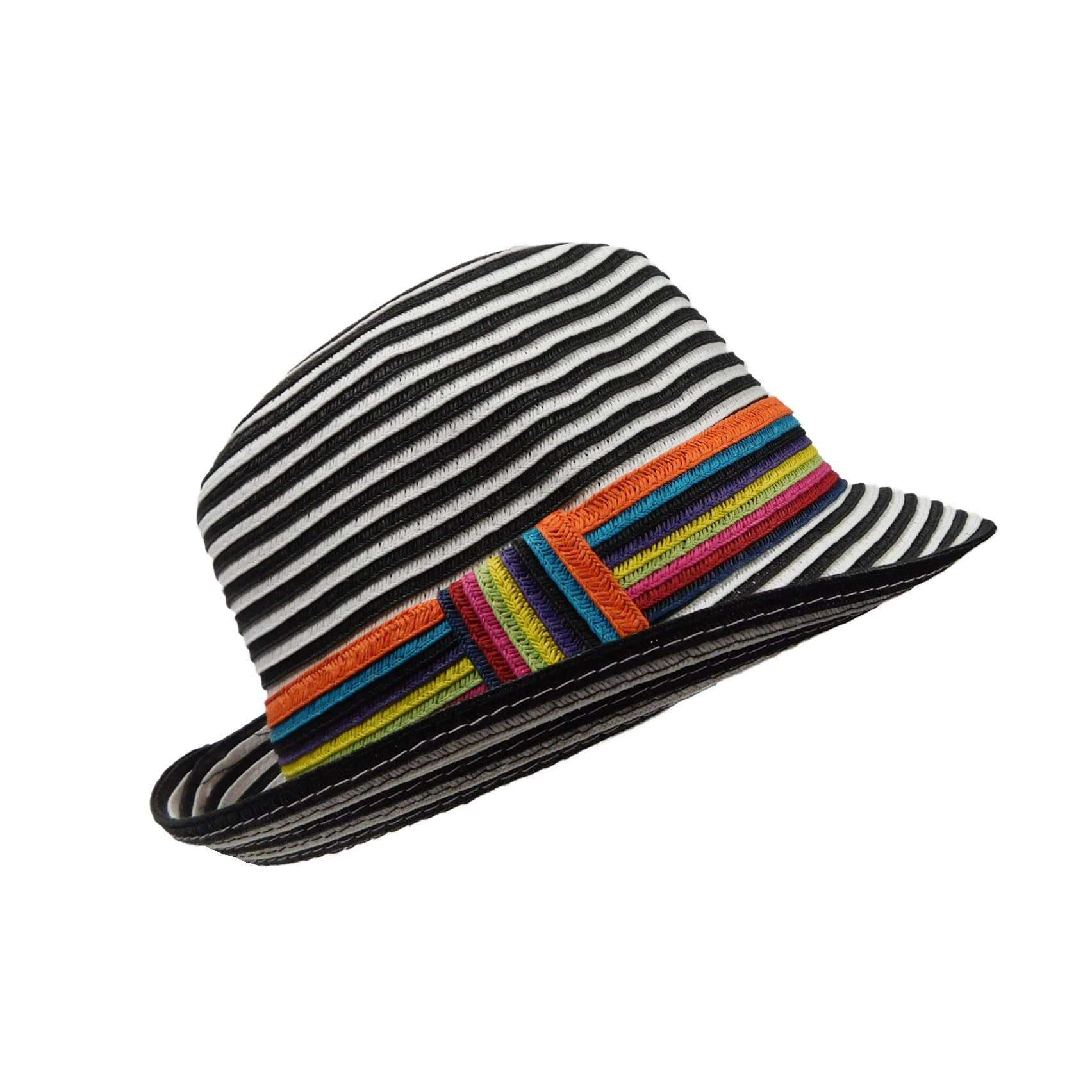 Black and White Striped Summer Fedora Hat - Jeanne Simmons Hats Fedora Hat Jeanne Simmons    